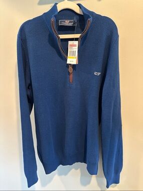 Vineyard‎ Vines Medium 12/14 Honeycomb Quarter Zip Prussian Blue Knit Sweater